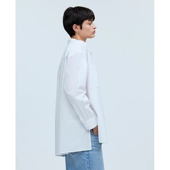 Madewell The Oversized Straight Hem Shirt in Signature Poplin in Eyelet White - Picture 3 of 9